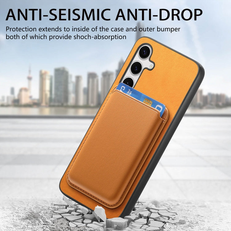 For Samsung Galaxy S25 5G Retro Magsafe Card Bag PU Back Cover Phone Case(Yellow) by buy2fix