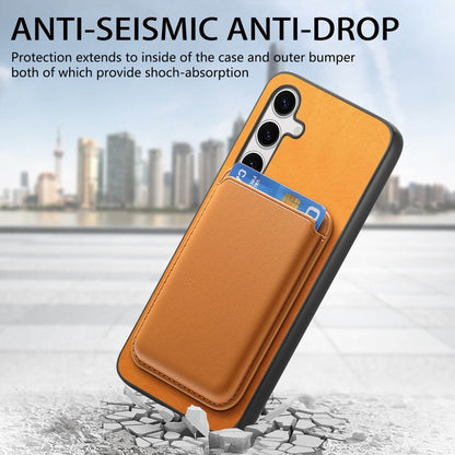 For Samsung Galaxy S25 5G Retro Magsafe Card Bag PU Back Cover Phone Case(Yellow) by buy2fix