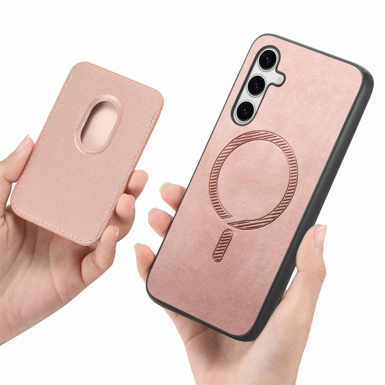 For Samsung Galaxy S25 5G Retro Magsafe Card Bag PU Back Cover Phone Case(Pink) by buy2fix