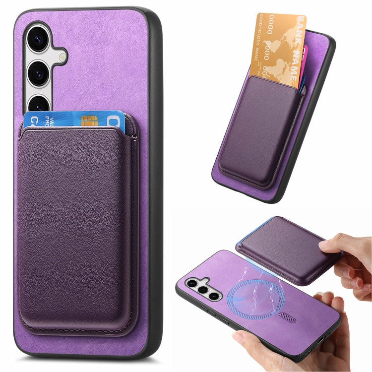 For Samsung Galaxy S25 5G Retro Magsafe Card Bag PU Back Cover Phone Case(Purple) by buy2fix