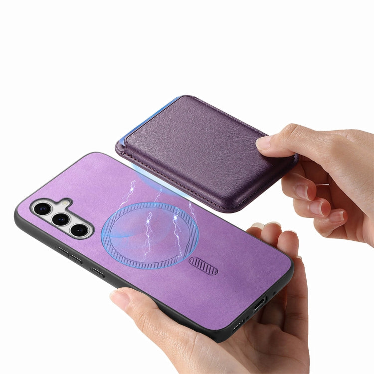 For Samsung Galaxy S25 5G Retro Magsafe Card Bag PU Back Cover Phone Case(Purple) by buy2fix