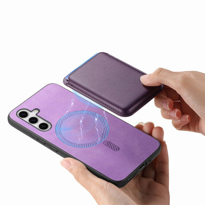For Samsung Galaxy S25 5G Retro Magsafe Card Bag PU Back Cover Phone Case(Purple) by buy2fix