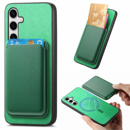 For Samsung Galaxy S25 5G Retro Magsafe Card Bag PU Back Cover Phone Case(Green) by buy2fix