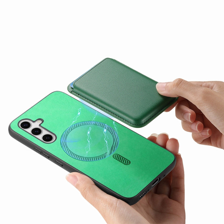 For Samsung Galaxy S25 5G Retro Magsafe Card Bag PU Back Cover Phone Case(Green) by buy2fix