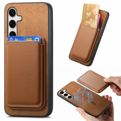 For Samsung Galaxy S25 5G Retro Magsafe Card Bag PU Back Cover Phone Case(Brown) by buy2fix