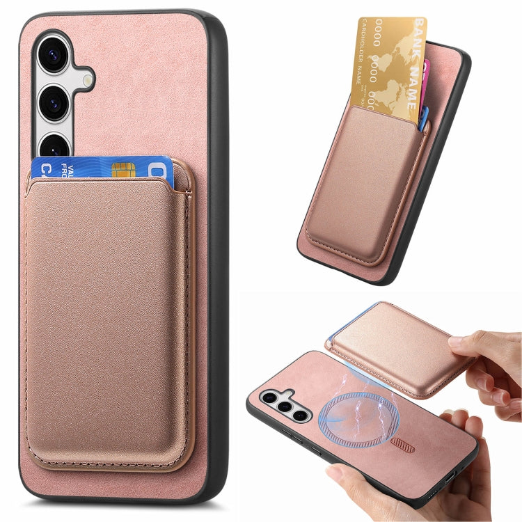 For Samsung Galaxy S25+ 5G Retro Magsafe Card Bag PU Back Cover Phone Case(Pink) by buy2fix