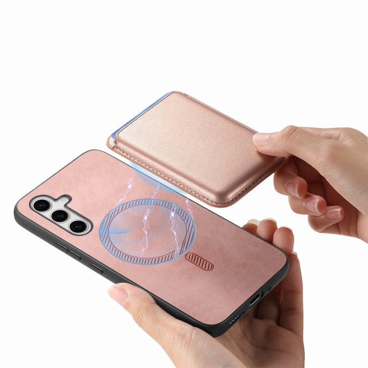 For Samsung Galaxy S25+ 5G Retro Magsafe Card Bag PU Back Cover Phone Case(Pink) by buy2fix