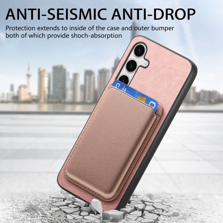 For Samsung Galaxy S25+ 5G Retro Magsafe Card Bag PU Back Cover Phone Case(Pink) by buy2fix