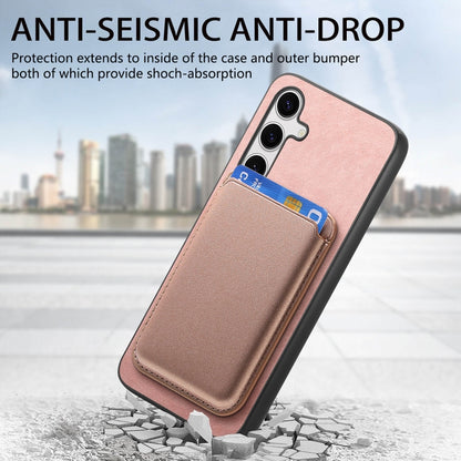 For Samsung Galaxy S25+ 5G Retro Magsafe Card Bag PU Back Cover Phone Case(Pink) by buy2fix