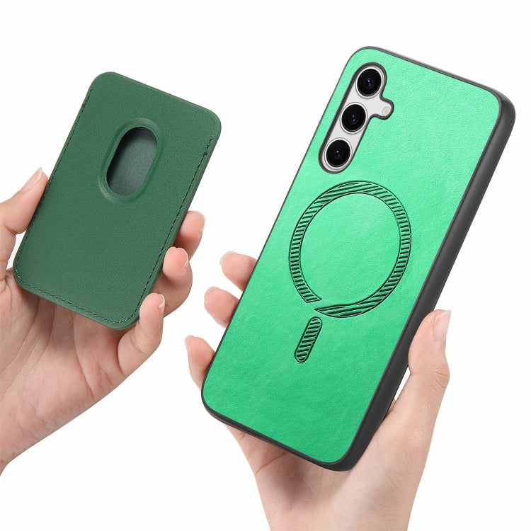 For Samsung Galaxy S25+ 5G Retro Magsafe Card Bag PU Back Cover Phone Case(Green) by buy2fix