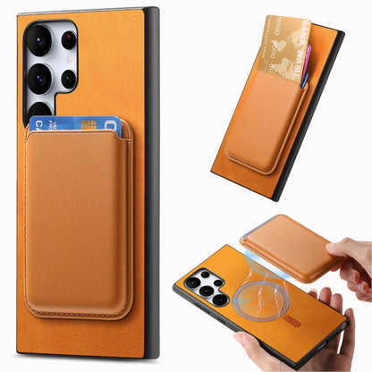 For Samsung Galaxy S25 Ultra 5G Retro Magsafe Card Bag PU Back Cover Phone Case(Yellow) by buy2fix