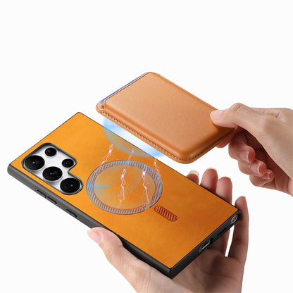 For Samsung Galaxy S25 Ultra 5G Retro Magsafe Card Bag PU Back Cover Phone Case(Yellow) by buy2fix
