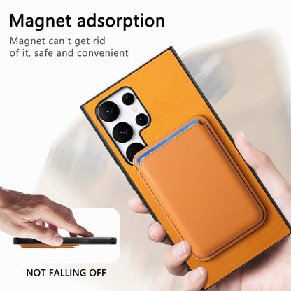 For Samsung Galaxy S25 Ultra 5G Retro Magsafe Card Bag PU Back Cover Phone Case(Yellow) by buy2fix