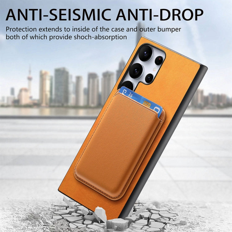 For Samsung Galaxy S25 Ultra 5G Retro Magsafe Card Bag PU Back Cover Phone Case(Yellow) by buy2fix