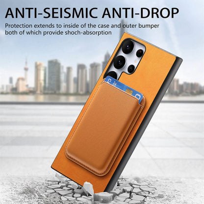 For Samsung Galaxy S25 Ultra 5G Retro Magsafe Card Bag PU Back Cover Phone Case(Yellow) by buy2fix