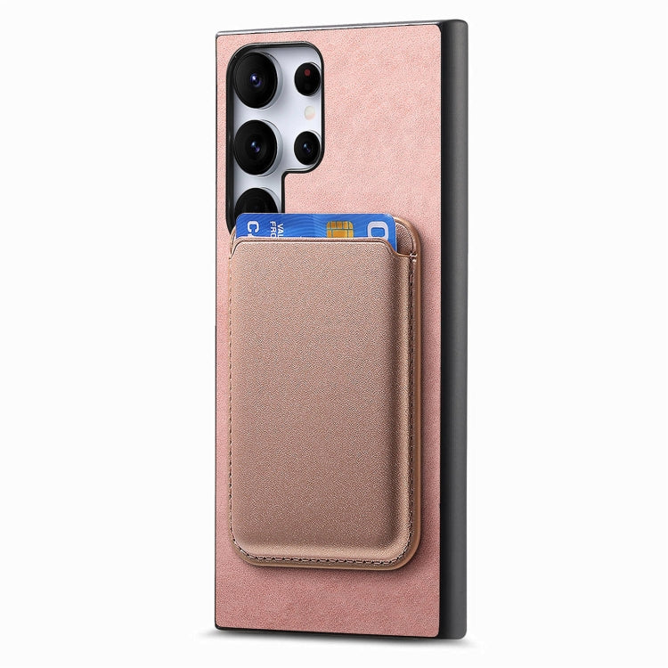 For Samsung Galaxy S25 Ultra 5G Retro Magsafe Card Bag PU Back Cover Phone Case(Pink) by buy2fix