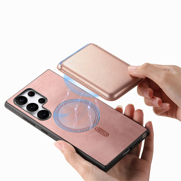 For Samsung Galaxy S25 Ultra 5G Retro Magsafe Card Bag PU Back Cover Phone Case(Pink) by buy2fix
