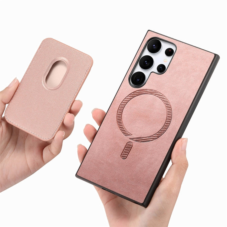 For Samsung Galaxy S25 Ultra 5G Retro Magsafe Card Bag PU Back Cover Phone Case(Pink) by buy2fix