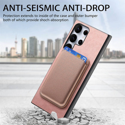 For Samsung Galaxy S25 Ultra 5G Retro Magsafe Card Bag PU Back Cover Phone Case(Pink) by buy2fix