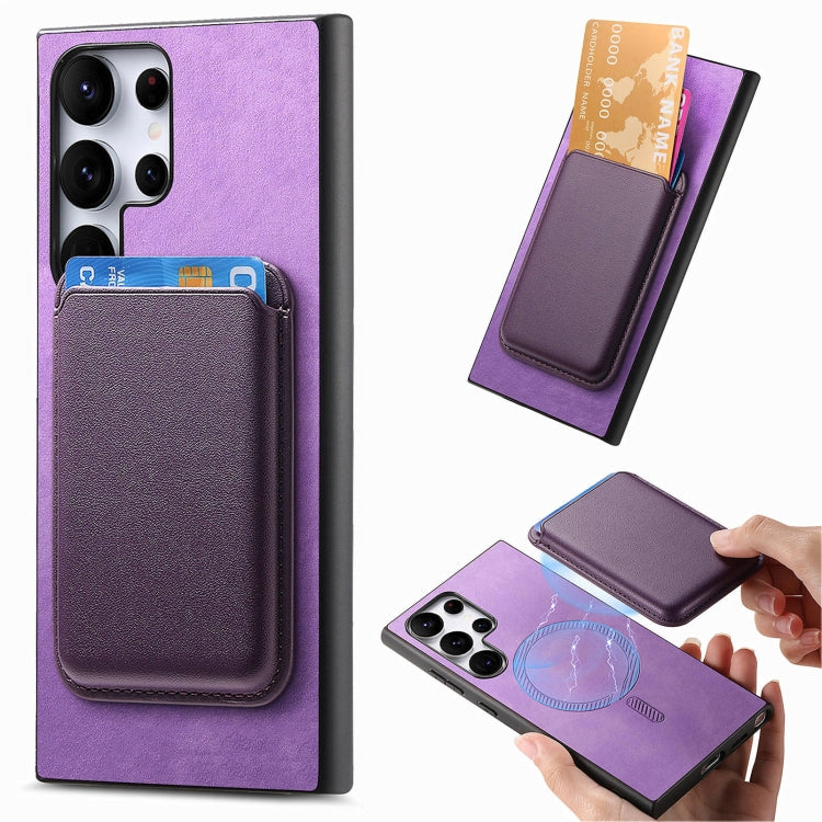 For Samsung Galaxy S25 Ultra 5G Retro Magsafe Card Bag PU Back Cover Phone Case(Purple) by buy2fix
