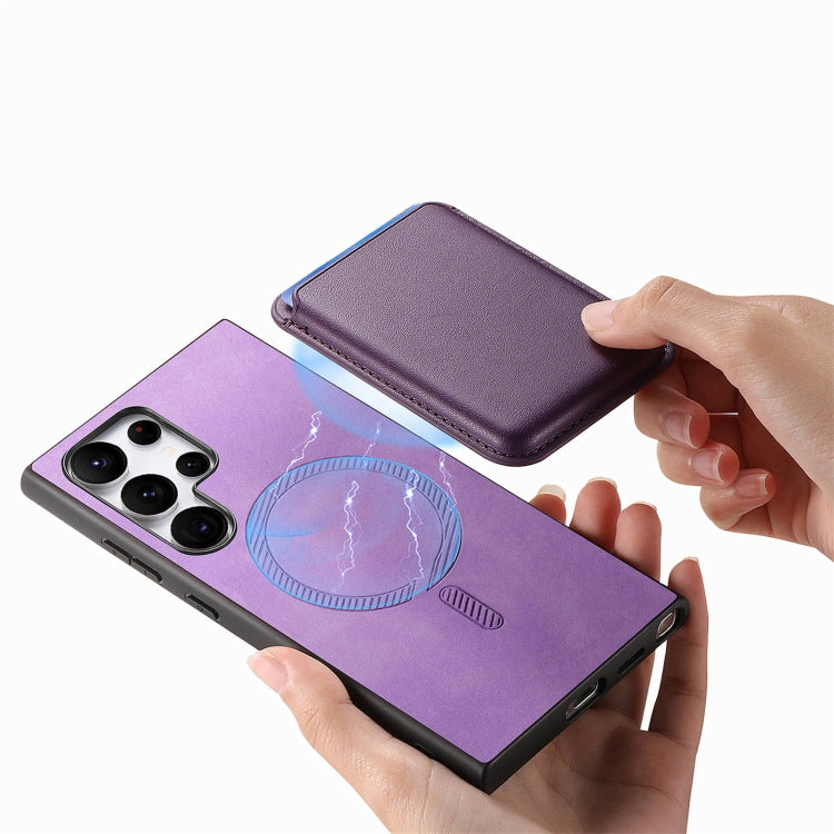 For Samsung Galaxy S25 Ultra 5G Retro Magsafe Card Bag PU Back Cover Phone Case(Purple) by buy2fix