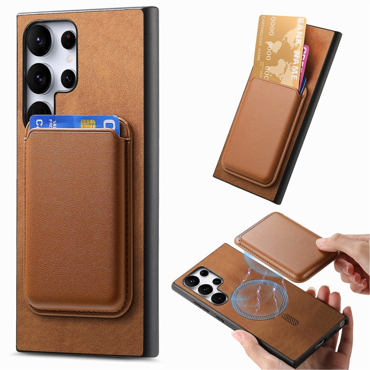For Samsung Galaxy S25 Ultra 5G Retro Magsafe Card Bag PU Back Cover Phone Case(Brown) by buy2fix