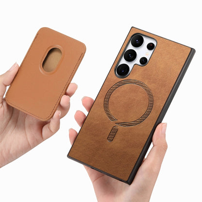 For Samsung Galaxy S25 Ultra 5G Retro Magsafe Card Bag PU Back Cover Phone Case(Brown) by buy2fix
