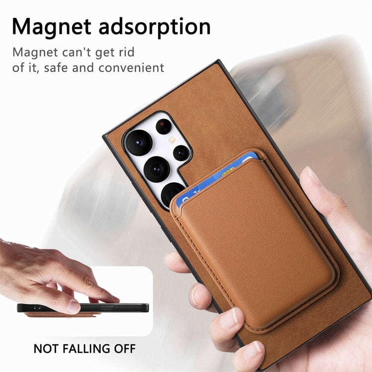 For Samsung Galaxy S25 Ultra 5G Retro Magsafe Card Bag PU Back Cover Phone Case(Brown) by buy2fix