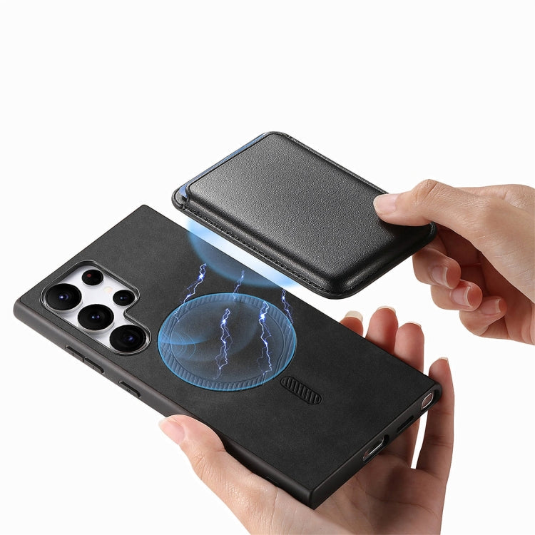 For Samsung Galaxy S25 Ultra 5G Retro Magsafe Card Bag PU Back Cover Phone Case(Black) by buy2fix
