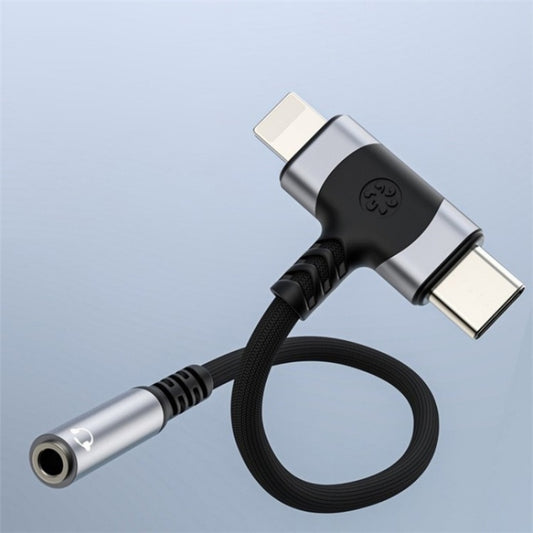 JS-65 USB-C/Type-C+8 Pin Male to 3.5mm Audio Female Headphone Adapter Cable Cord(Tarnish) - Earphone Adapter by buy2fix | Online Shopping UK | buy2fix