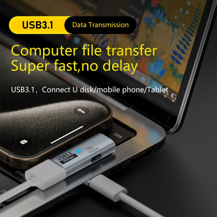 USB-C / Type-C Male to Type-C + USB3.2 Female 10Gbps Data OTG Converter PD 100W Charging Adapter(Black) - OTG Adapter by buy2fix | Online Shopping UK | buy2fix