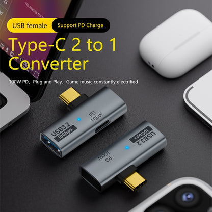 USB-C / Type-C Male to Type-C + USB3.2 Female 10Gbps Data OTG Converter PD 100W Charging Adapter(Black) - OTG Adapter by buy2fix | Online Shopping UK | buy2fix