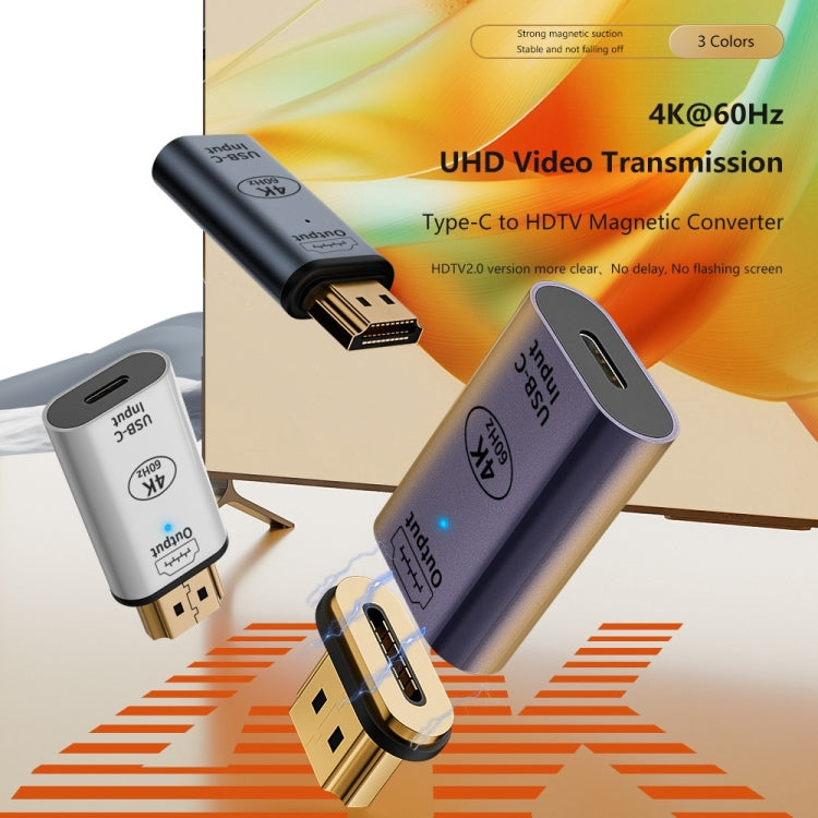 Type-C Female to HDMI 2.0 Male Converter Adapter 4K 60Hz HD Magnetic Plug(Gray) by buy2fix
