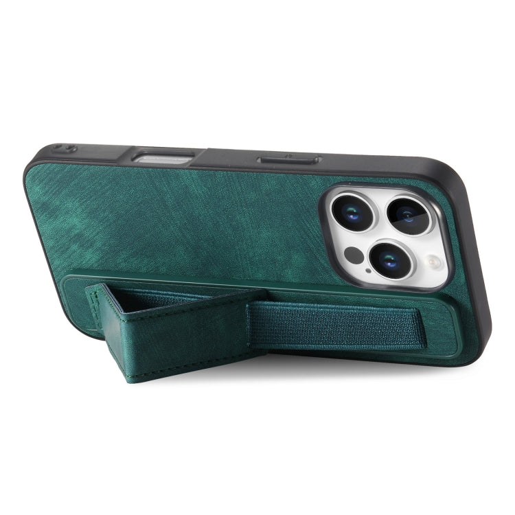 For iPhone 16 Pro Max Retro Wristband Holder Leather Back Phone Case(Green) by buy2fix