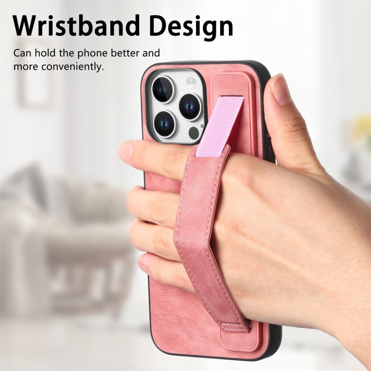 For iPhone 16 Pro Max Retro Wristband Holder Leather Back Phone Case(Pink) by buy2fix