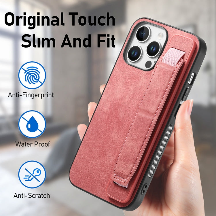 For iPhone 16 Pro Max Retro Wristband Holder Leather Back Phone Case(Pink) by buy2fix