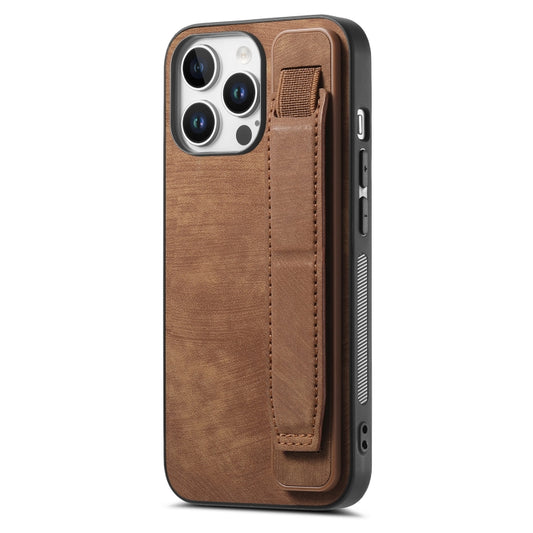 For iPhone 16 Pro Max Retro Wristband Holder Leather Back Phone Case(Brown) by buy2fix