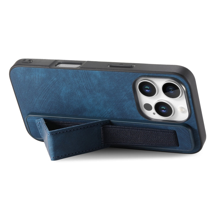 For iPhone 16 Pro Max Retro Wristband Holder Leather Back Phone Case(Blue) by buy2fix
