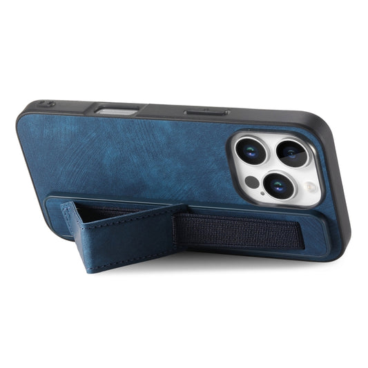 For iPhone 16 Pro Max Retro Wristband Holder Leather Back Phone Case(Blue) by buy2fix