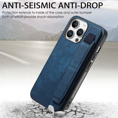 For iPhone 16 Pro Max Retro Wristband Holder Leather Back Phone Case(Blue) by buy2fix
