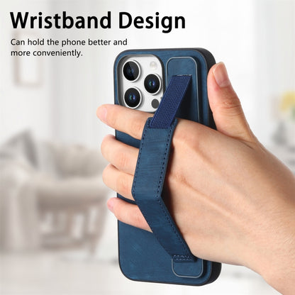 For iPhone 16 Pro Max Retro Wristband Holder Leather Back Phone Case(Blue) by buy2fix