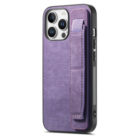 For iPhone 16 Pro Max Retro Wristband Holder Leather Back Phone Case(Purple) by buy2fix