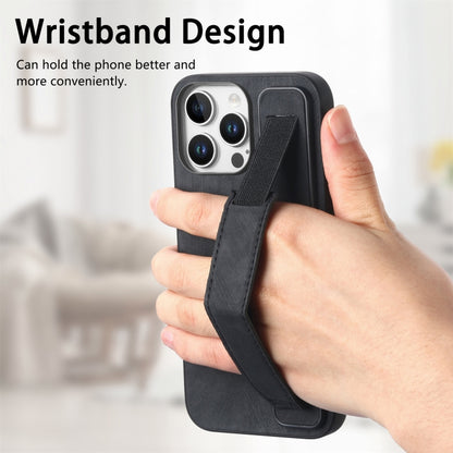 For iPhone 16 Pro Retro Wristband Holder Leather Back Phone Case(Black) by buy2fix