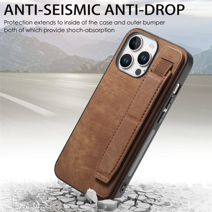 For iPhone 16 Pro Retro Wristband Holder Leather Back Phone Case(Brown) by buy2fix