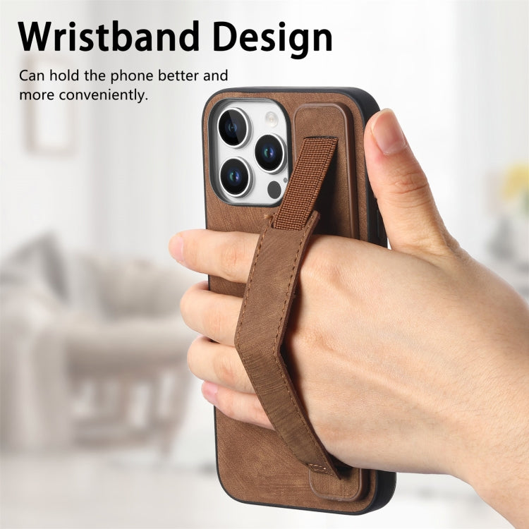 For iPhone 16 Pro Retro Wristband Holder Leather Back Phone Case(Brown) by buy2fix