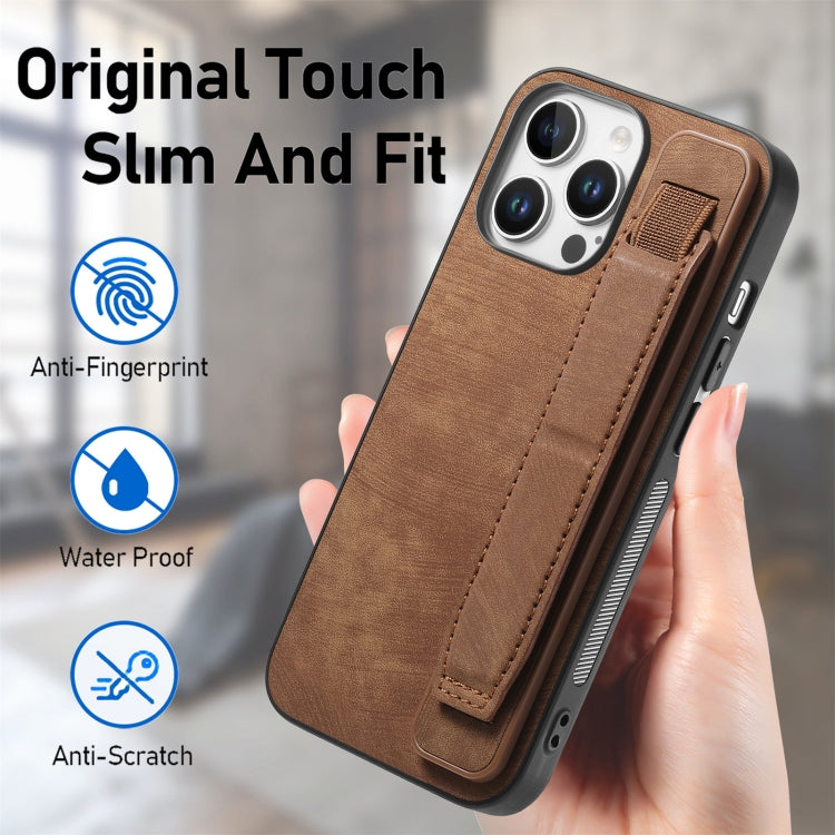 For iPhone 16 Pro Retro Wristband Holder Leather Back Phone Case(Brown) by buy2fix