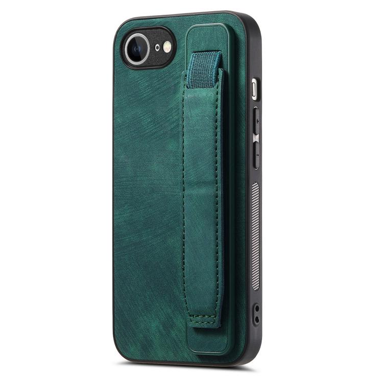 For iPhone 16e Retro Wristband Holder Leather Back Phone Case(Green) - iPhone 16e Cases by buy2fix | Online Shopping UK | buy2fix