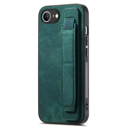 For iPhone 16e Retro Wristband Holder Leather Back Phone Case(Green) - iPhone 16e Cases by buy2fix | Online Shopping UK | buy2fix