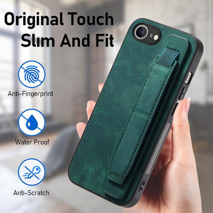 For iPhone 16e Retro Wristband Holder Leather Back Phone Case(Green) - iPhone 16e Cases by buy2fix | Online Shopping UK | buy2fix