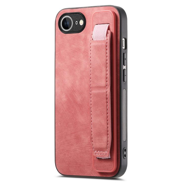 For iPhone 16e Retro Wristband Holder Leather Back Phone Case(Pink) - iPhone 16e Cases by buy2fix | Online Shopping UK | buy2fix